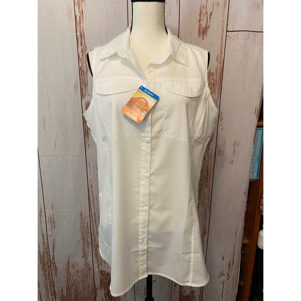 Columbia Silver Ridge Lite Sleeveless Women L White NEW UPF 40 Hiking Shirt